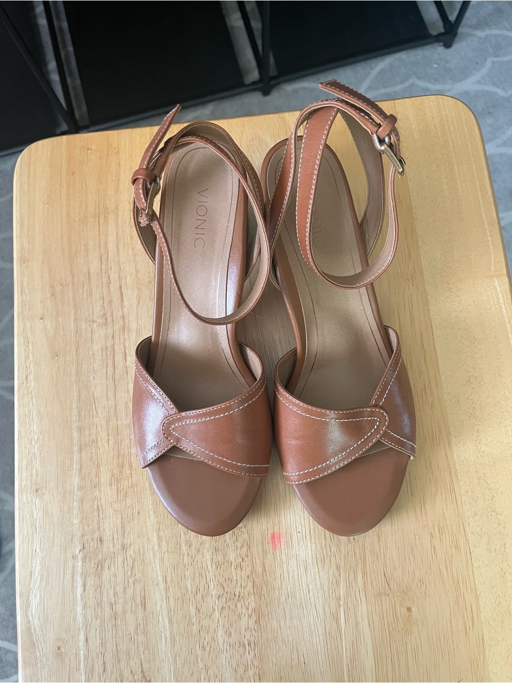 Vionic Brown Leather Ankle-Strap Sandals